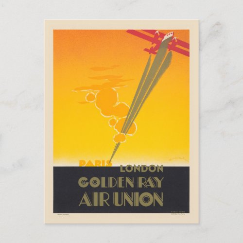 Golden Ray Air Union France Vintage Poster 1927 Postcard
