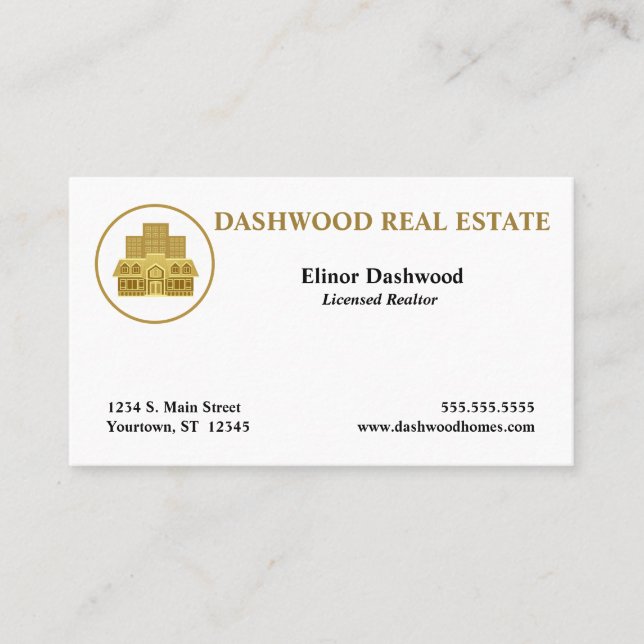 Golden Real Estate Agent Realtor Business Card (Front)