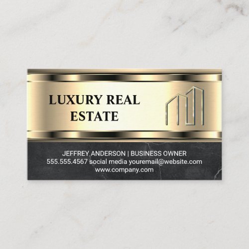 Golden Real Estate Logo  Metallic Gold Marble  Business Card