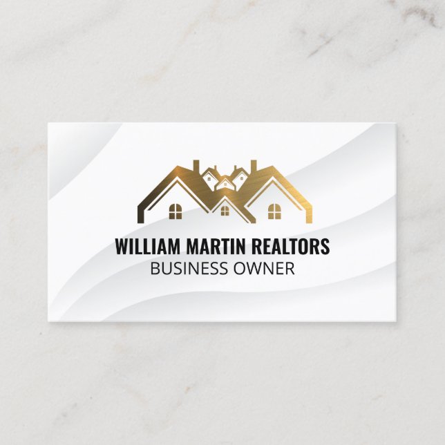 Golden Real Estate Roof Metallic Logo  Business Card (Front)
