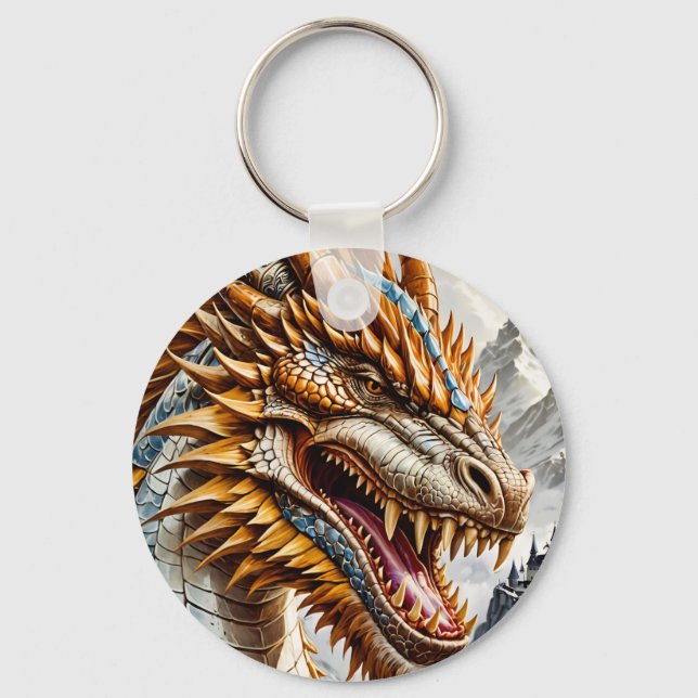 Golden Realistic Dragon Keychain (Front)