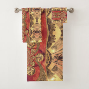 Golden Red African Print Art Design Bath Towel Set