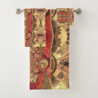 Golden Red African Print Art Design Bath Towel Set