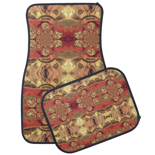 Golden Red African Print Art Design Car Floor Mat (Set)
