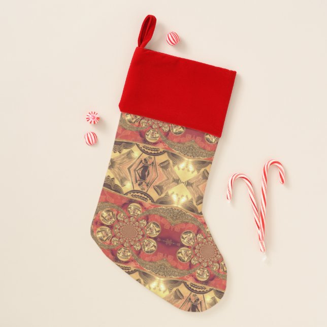 Golden Red African Print Art Design Christmas Stocking (Front)