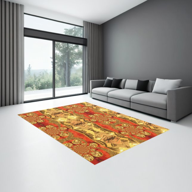 Golden Red African Print Art Design Rug (Insitu (Indoor 3))