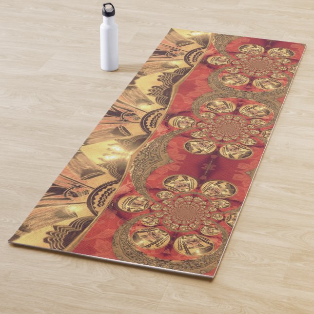 Golden Red African Print Art Design Yoga Mat (In Situ)