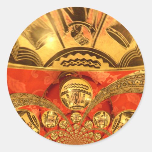 Golden red African traditional art Classic Round Sticker