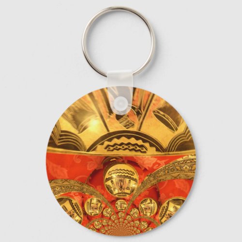 Golden red African traditional art Keychain