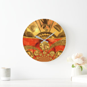 Golden red African traditional art Large Clock