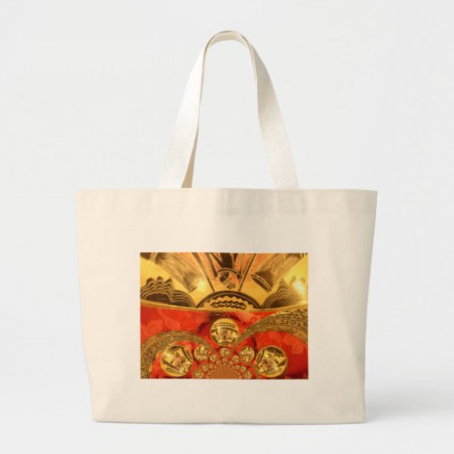 Golden red African traditional art Large Tote Bag
