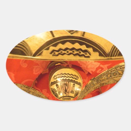 Golden red African traditional art Oval Sticker