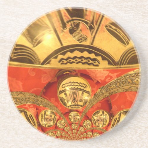Golden red African traditional art Sandstone Coaster