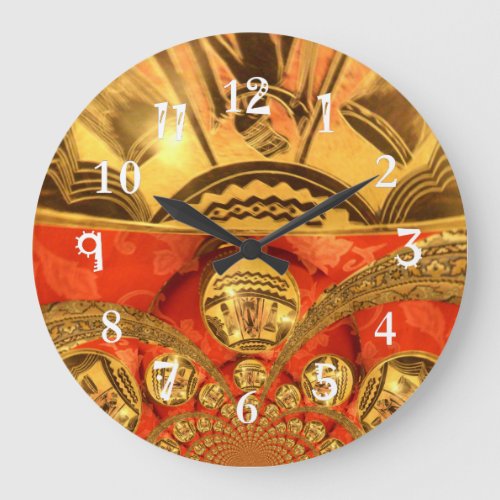 Golden red African traditional colors Large Clock