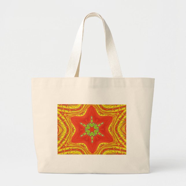 Golden red African Traditional Star design Motif Large Tote Bag (Front)