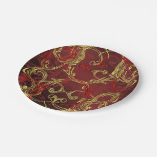 golden, red and black shiny festive colored paper plates