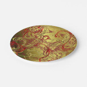 golden, red and black shiny festive colored paper plates