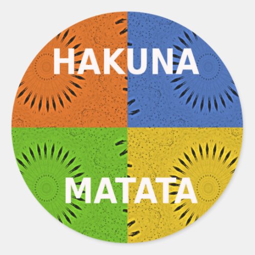 Golden Red Blue Green Hakuna Matata Classic Round Sticker