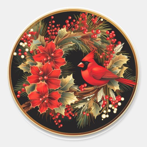 Golden Red Cardinal Foliage Bliss Classic Round Sticker