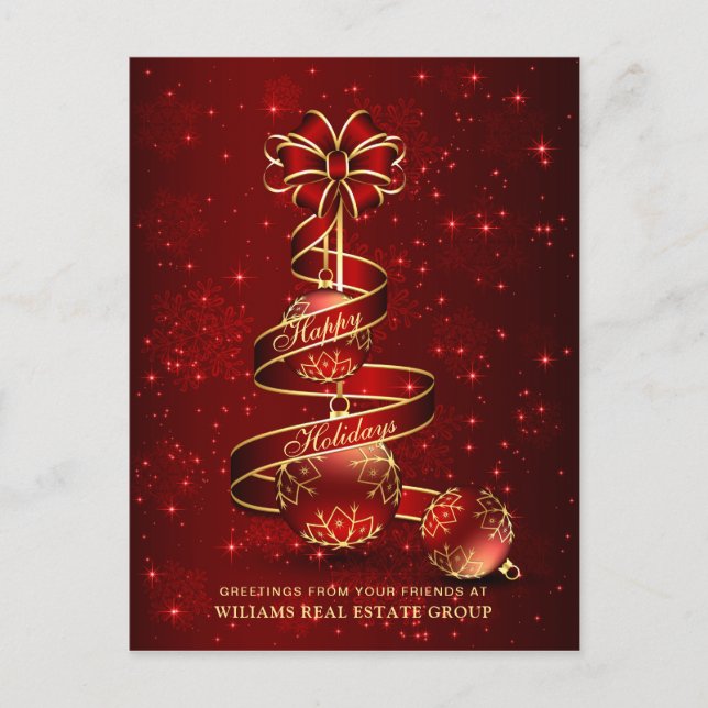 Golden Red Christmas Ball Corporate Greeting Holiday Postcard (Front)