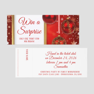 Golden Red Christmas Baubles Frame Raffle Tickets