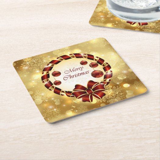 Golden & Red christmas Wreath with Bow & Snowflake