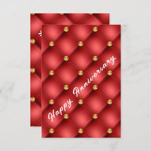 Golden Red Diamonds Tufted Happy Anniversary Card