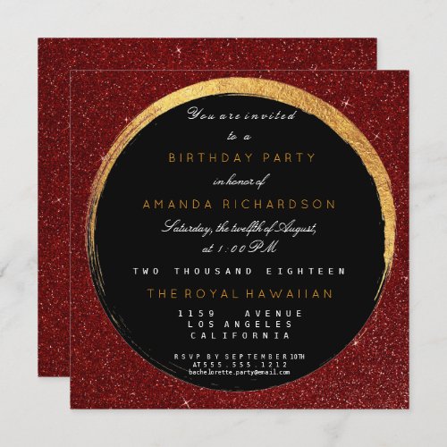 Golden Red Glitter Geometric Vip Birthday Party Invitation