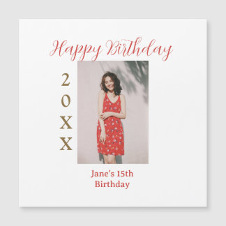 Golden red happy 15th birthday photo name year sim