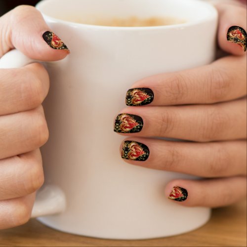 Golden Red Heart Flowers _ Gold Love _Choose Color Minx Nail Art