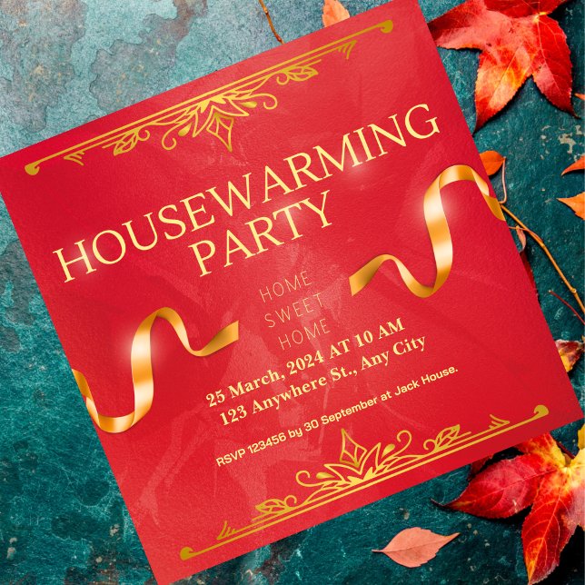 Golden Red Housewarming Party Invitation (Creator Uploaded)