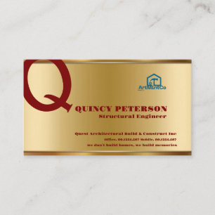 Golden & Red Layers Monogram Initial Founder CEO B Business Card