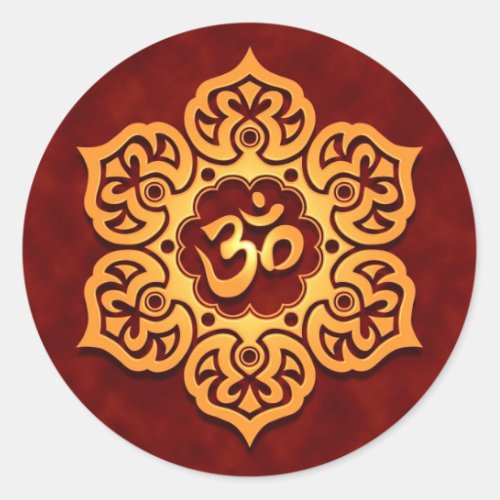 Golden Red Lotus Flower Om Classic Round Sticker