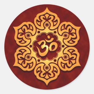 Golden Red Lotus Flower Om Classic Round Sticker