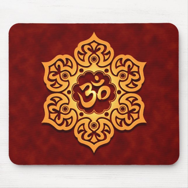 Golden Red Lotus Flower Om Mouse Pad (Front)