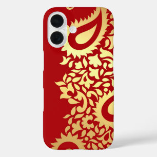 Golden Red Paisleys Indian iPhone 16 Case
