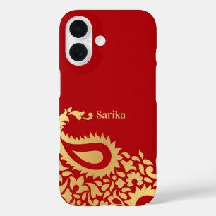 Golden Red Paisleys Indian iPhone 16 Case