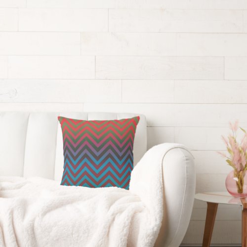 Golden Red Pink Blue Psyco Vintage Chevron Stripes Throw Pillow