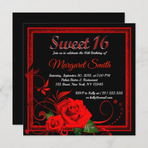 Golden red rose sweet 16 invitation v2