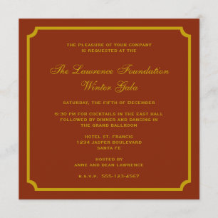 Golden red square frame corporate holiday formal invitation