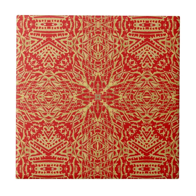 Golden red star geometric design bright beautiful ceramic tile (Front)