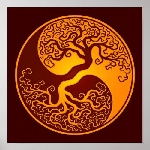 Golden Red Tree of Life Yin Yang Poster