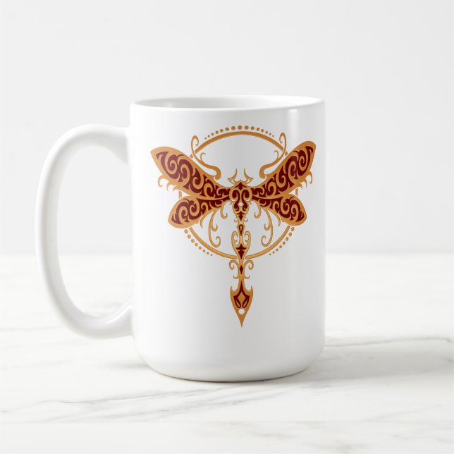 Golden Red Tribal Dragonfly Coffee Mug (Left)