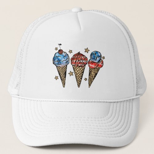 Golden Red White and Blue Ice Cream  Patriotic Trucker Hat