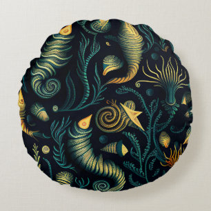Golden Reefs Round Pillow