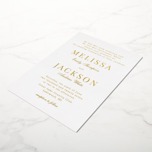 Golden Refined Classic Wedding  Foil Invitation (Rotated)