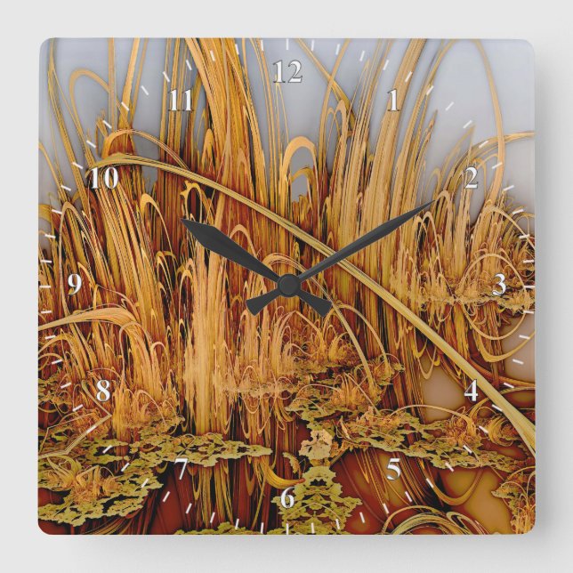 Golden Reflections Square Wall Clock (Front)