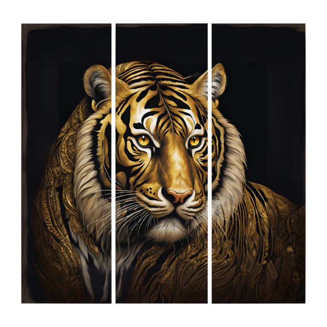 Golden Regal Tiger on Black Triptych (Front)