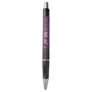 Golden Reiki Healing hands Symbol on purple lotus Pen