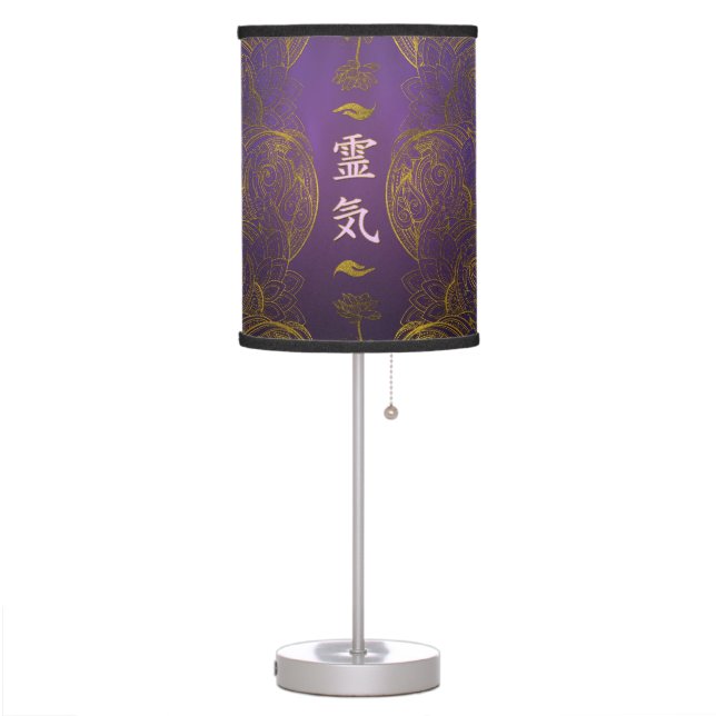 Golden Reiki Healing Symbols with lotus Table Lamp (Left)